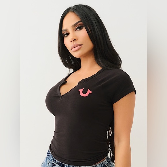 True Religion Tops - True Religion Black and Pink Women's Top